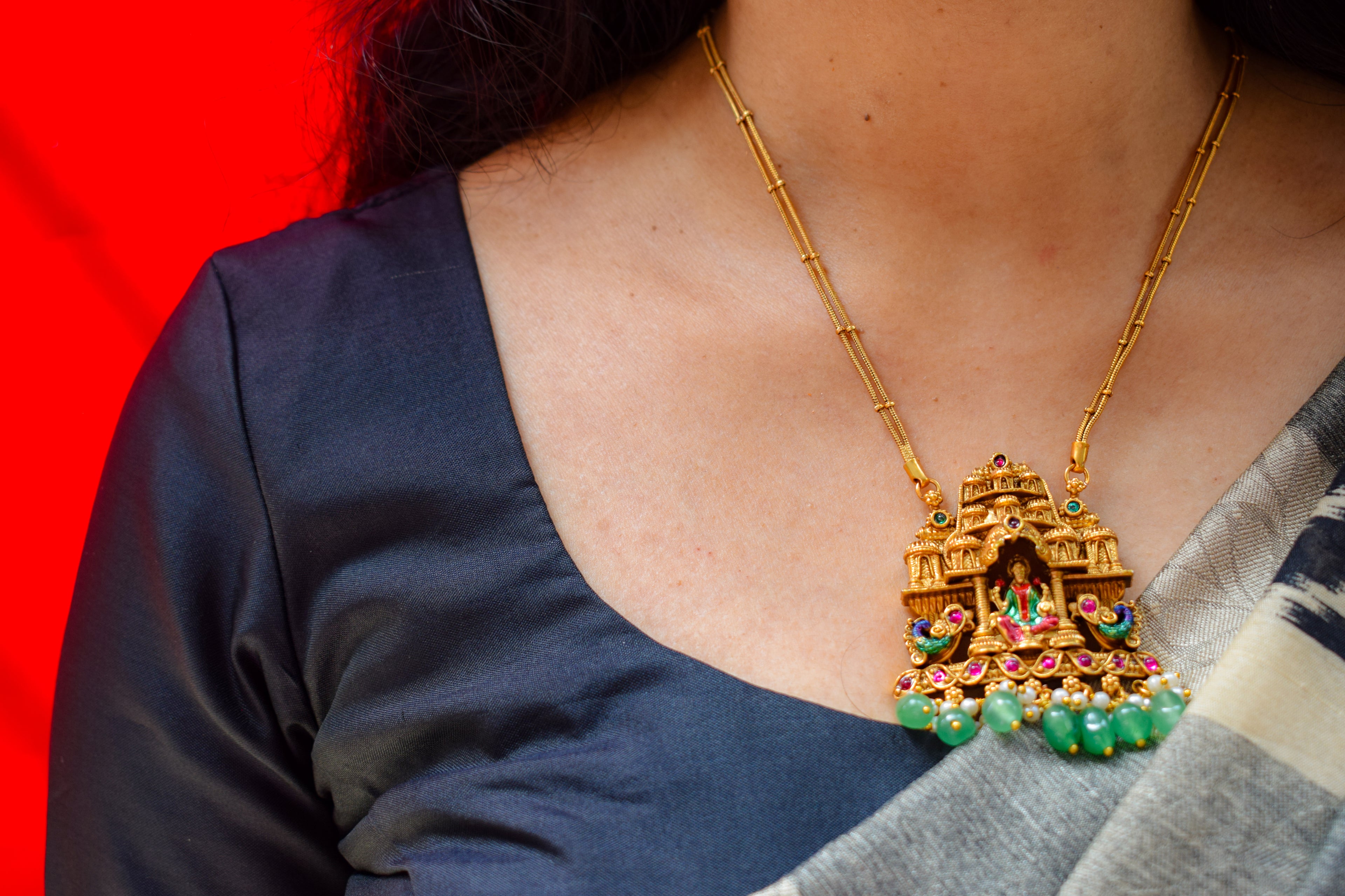 Gopuram Lakshmi Pendant Set