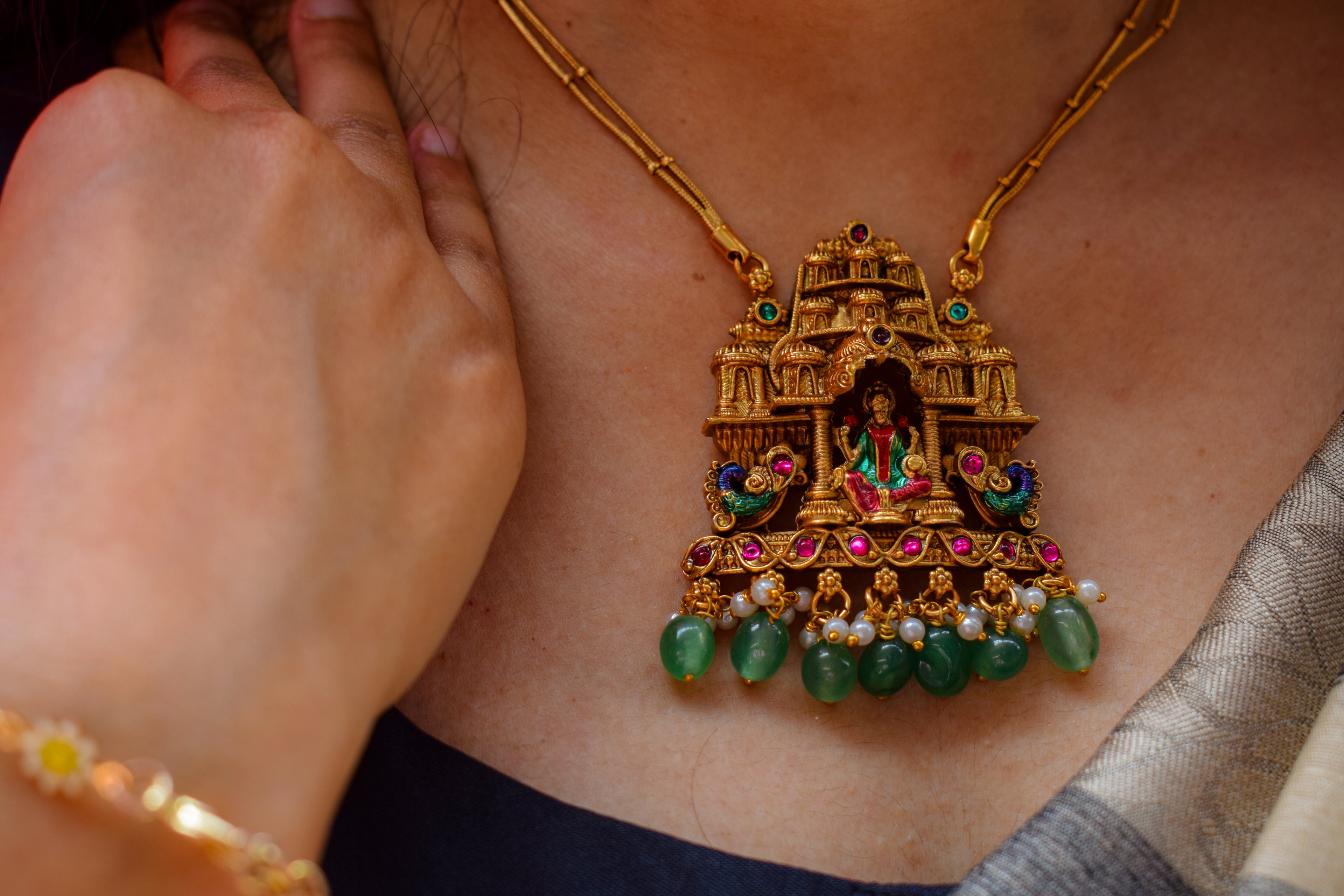 Gopuram Lakshmi Pendant Set