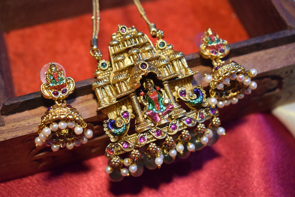Gopuram Lakshmi Pendant Set